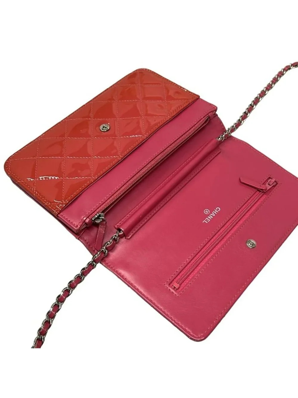 Chanel Wallet Quilted Pink Chain Silver Leather Shoulder